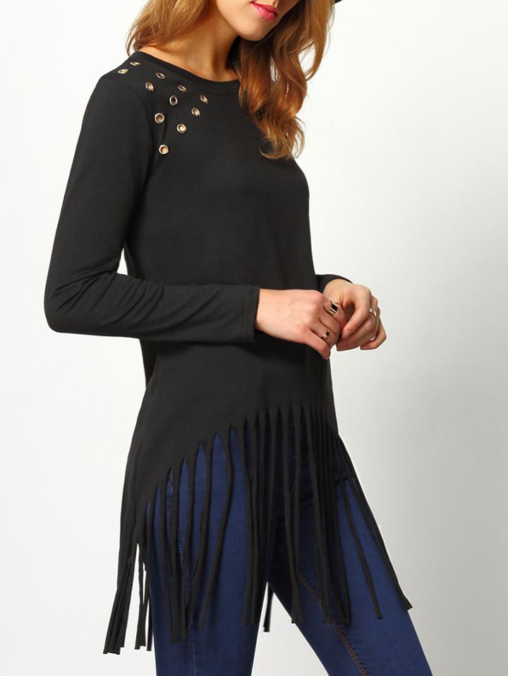 Shein Black Finge Eyelet T-shirt