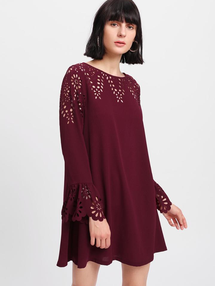 Shein Trumpet Sleeve Laser Cut Dress