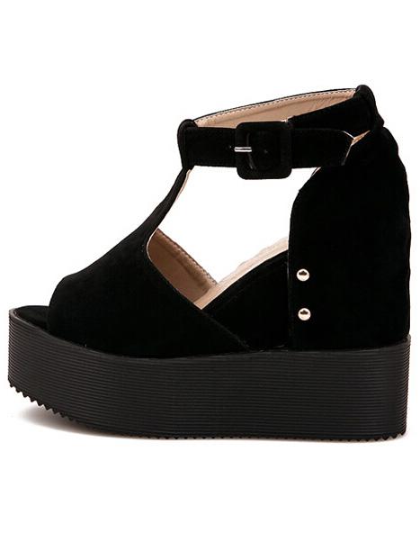 Shein Black Ankle Buckle Strap Wedges Sandals