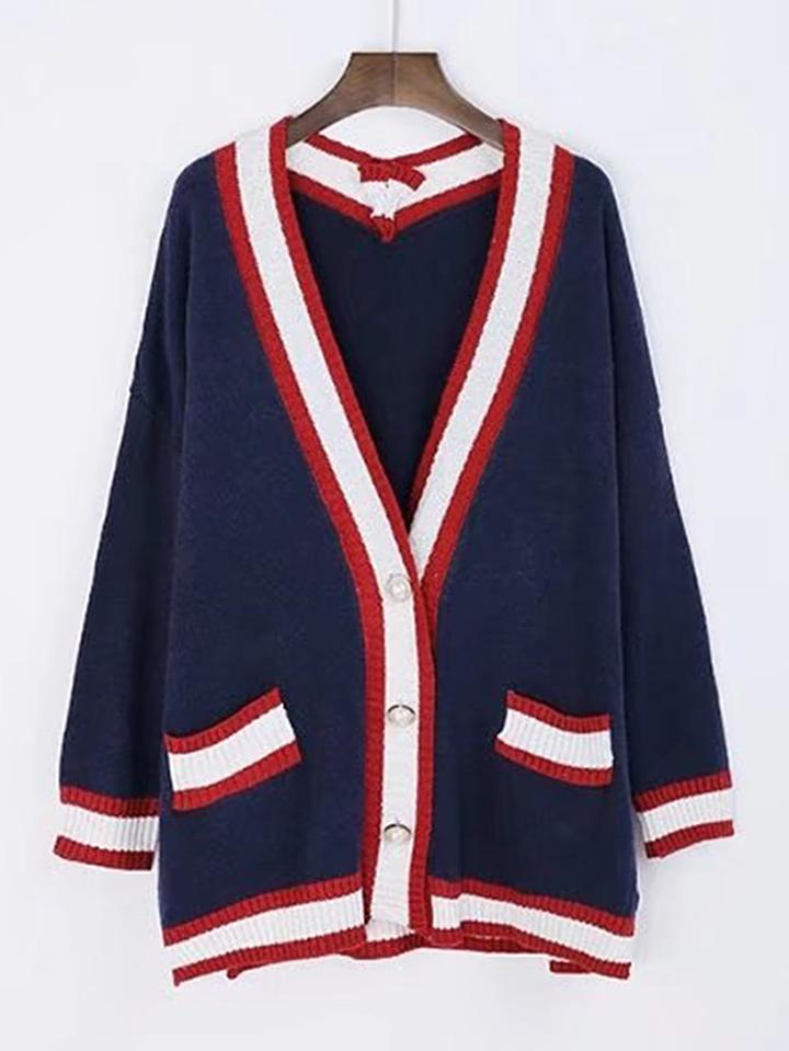 Shein Drop Shoulder Contrast Binding Sweater Coat