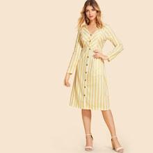 Shein Button Decoration Striped Dress