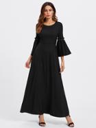Shein Pearl Beading Trumpet Sleeve Belted Hijab Long Dress
