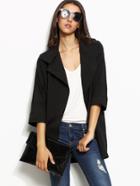 Shein Black Lapel 3/4 Sleeve Trench Coat