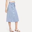 Shein Single Breasted Knot Front Striped Skirt