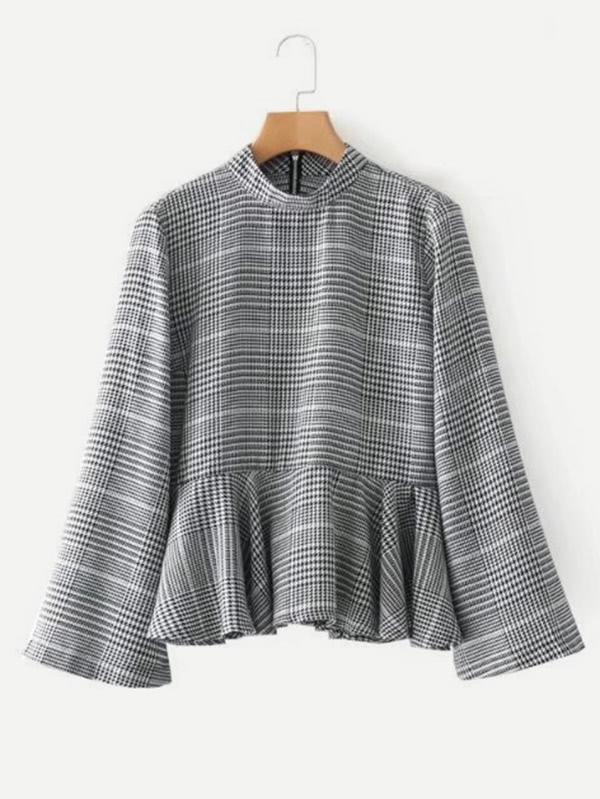 Shein Houndstooth Peplum Blouse