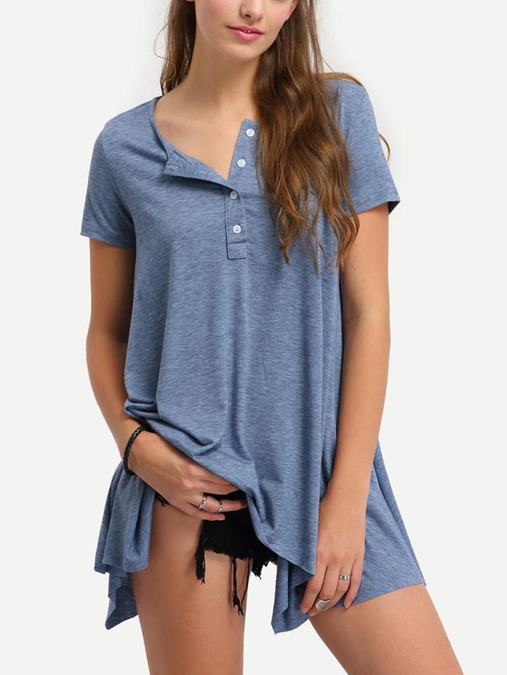 Shein Asymmetric Swing Jersey T-shirt - Blue