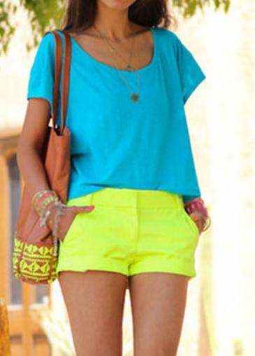 Rosewe Round Neck Blue Backless T Shirt