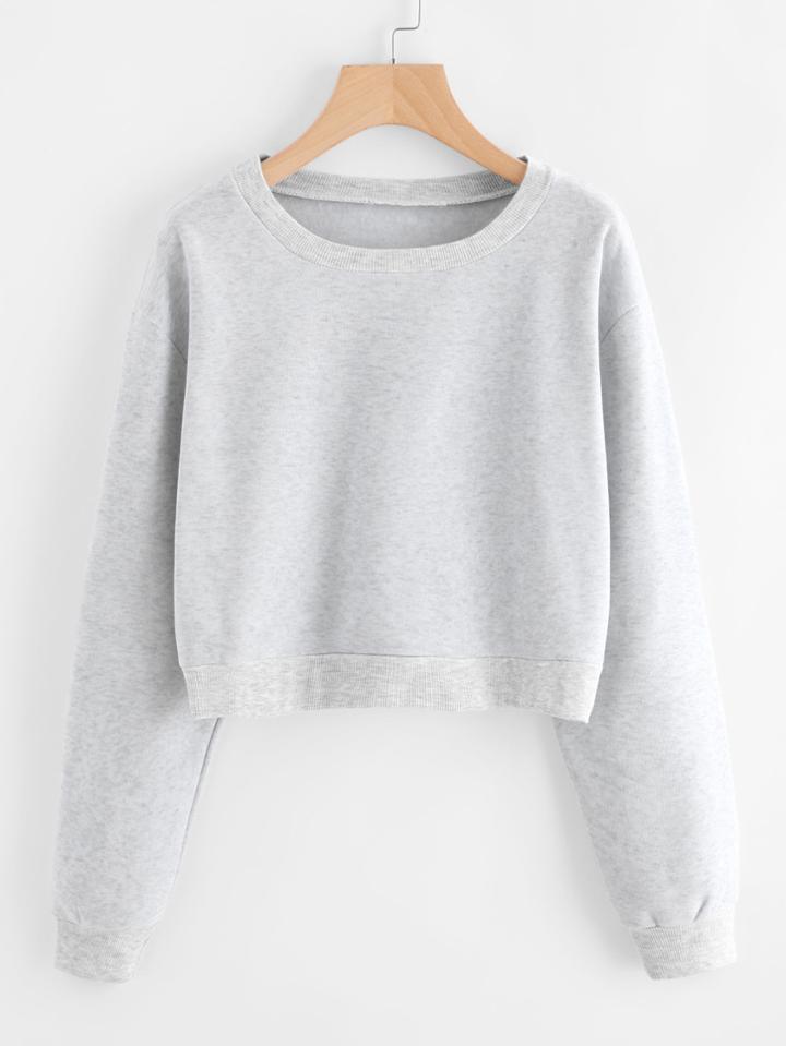 Shein Drop Shoulder Ribbed Trim Crop Pullover