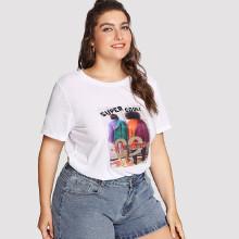 Shein Plus Contrast Sequin Graphic Tee