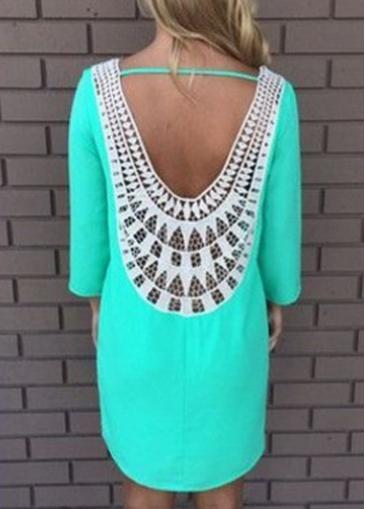 Rosewe Lace Splicing Open Back Green Shift Dress