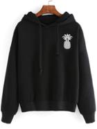 Shein Black Pineapple Print Drop Shoulder Hooded Sweatshirt