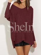 Shein Burgundy Long Sleeve Loose Sweater