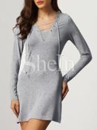 Shein Grey Lace Up Neck Side Slit Dress