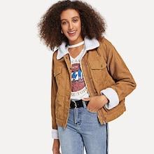 Shein Corduroy Pocket Detail Shearling Lined Jacket