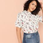 Shein Plus Mock Neck Floral And Grid Top