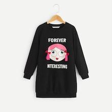 Shein Girls Bow & Fringe Detail Graphic Sweatshirt Dress