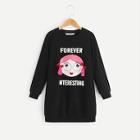 Shein Girls Bow & Fringe Detail Graphic Sweatshirt Dress