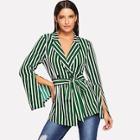 Shein Self Belted Striped Print Blazer