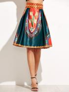 Shein Vintage Print High Waist A-line Skirt