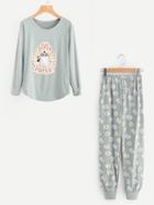 Shein Graphic Patch Tee And Purse Print Pants Pajama Set