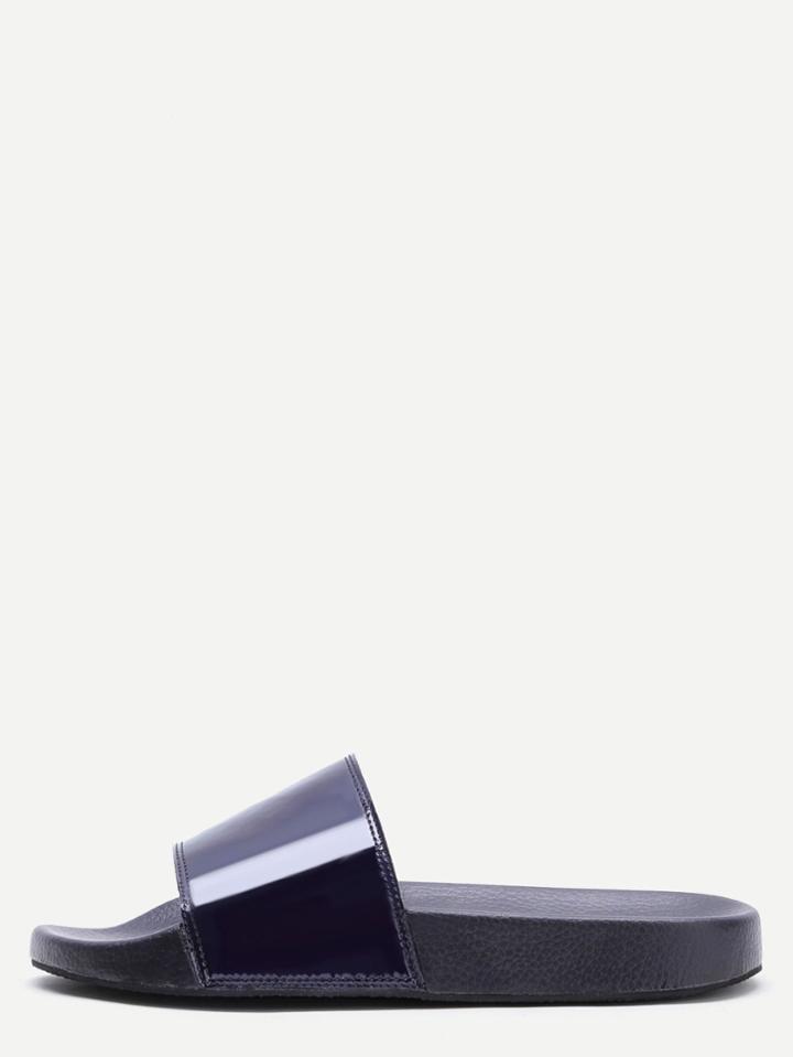 Shein Black Pu Slider Flat Sandals