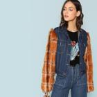 Shein Button Up Pocket Patched Sleeveless Denim Jacket
