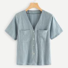 Shein V Neckline Dual Pocket Shirt