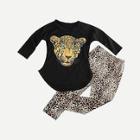 Shein Toddler Girls Animal Print Tee With Leopard Pants