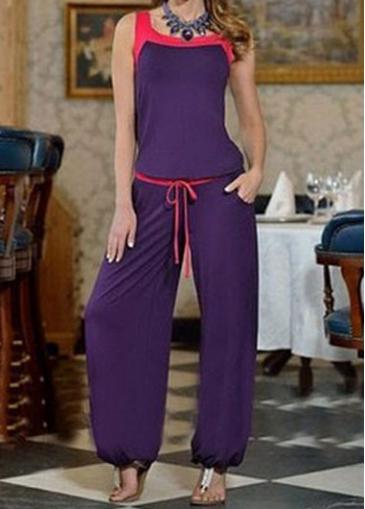 Rosewe Drawstring Waist Ankle Length Deep Purple Jumpsuit
