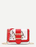 Shein Flower Embroidery Pu Crossbody Bag With Metal Buckle