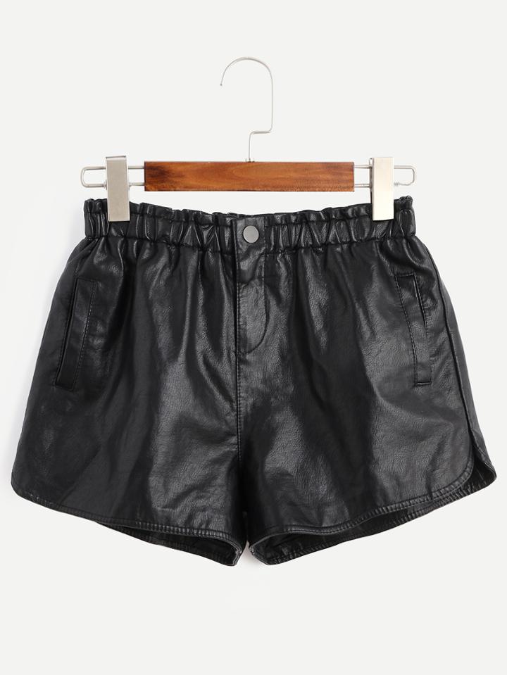 Shein Black Elastic Waist Faux Leather Shorts