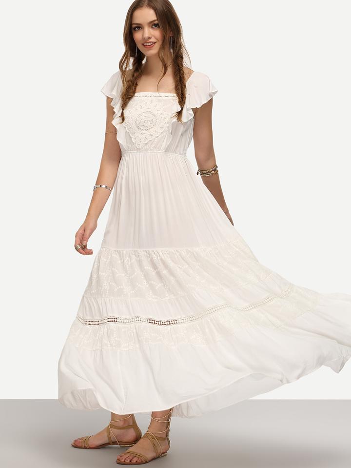 Shein White Tie Backless Lace Crochet Insert Dress