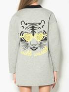 Shein Grey Tiger Print Single Breasted Coat
