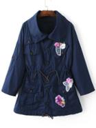 Shein Navy Drop Shoulder Patch Drawstring Coat With Buttons