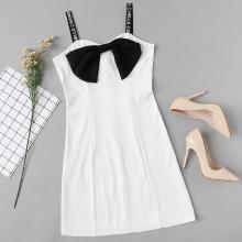 Shein Contrast Letter Strap Knot Front Dress