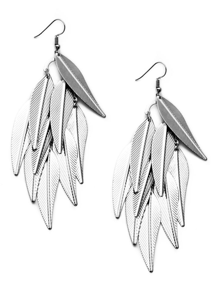 Shein Silver Plated Leaf Tassel Drop Earrings