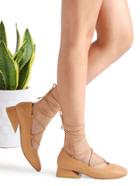 Shein Khaki Square Toe Lace Up Heeled Shoes