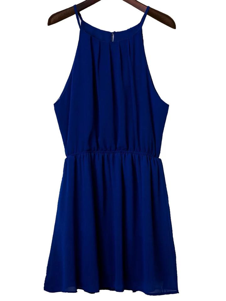 Shein Blue Elastic Waist Keyhole Back Spaghetti Strap Dress