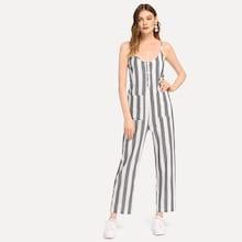 Shein Pocket Patched Wide Leg Striped Jumpsuit