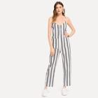 Shein Pocket Patched Wide Leg Striped Jumpsuit