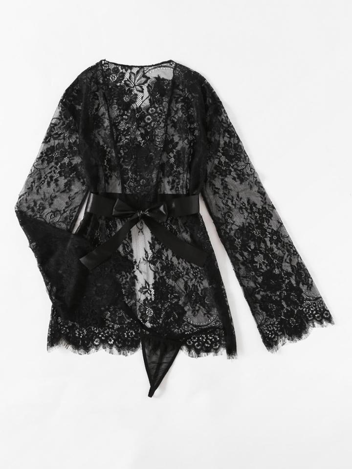 Shein Self Tie Floral Lace Robe Set