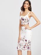 Shein Flower Print Crop Tank Top And Pencil Skirt Set