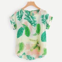 Shein Tropical Print Dip Hem Blouse