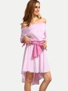 Shein Pink Striped Off The Shoulder High Low Dress