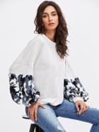 Shein Camo Faux Fur Panel Exaggerate Lantern Sleeve Sweatshirt
