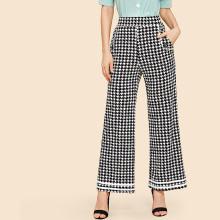 Shein Striped Hem Houndstooth Pants