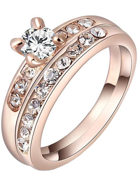 Shein Rose Gold Diamond Ring Sets With White Zircon Crystal