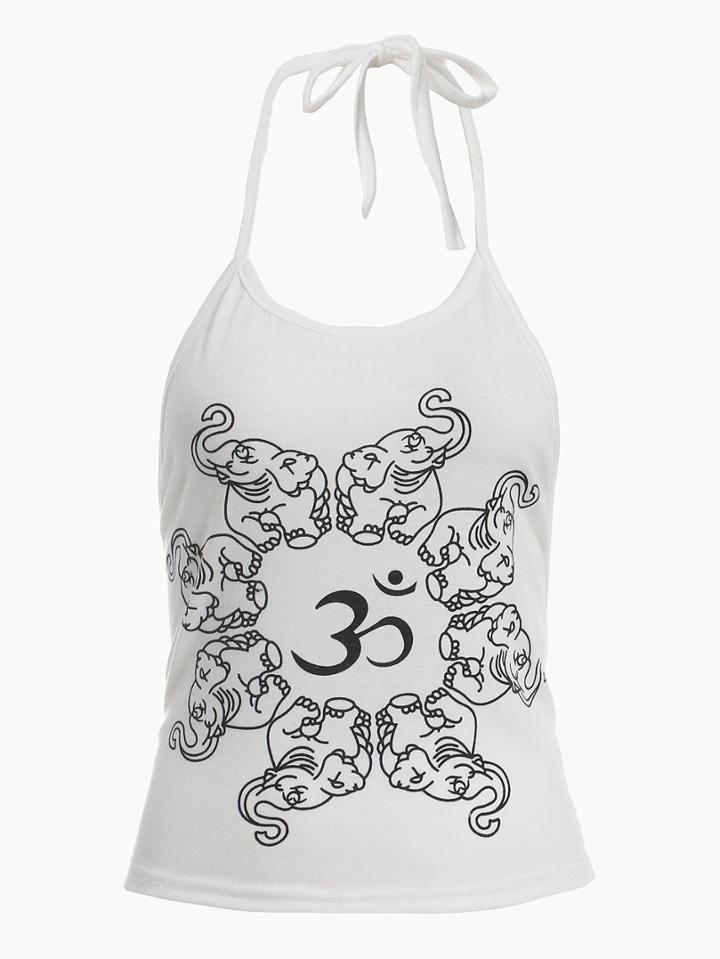 Shein Elephant Print Halter Neck Top - White
