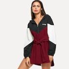 Shein Letter Embroidered Color-block Hooded Dress