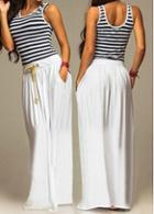 Rosewe Stripe Print Tank Top And White Skirt Set